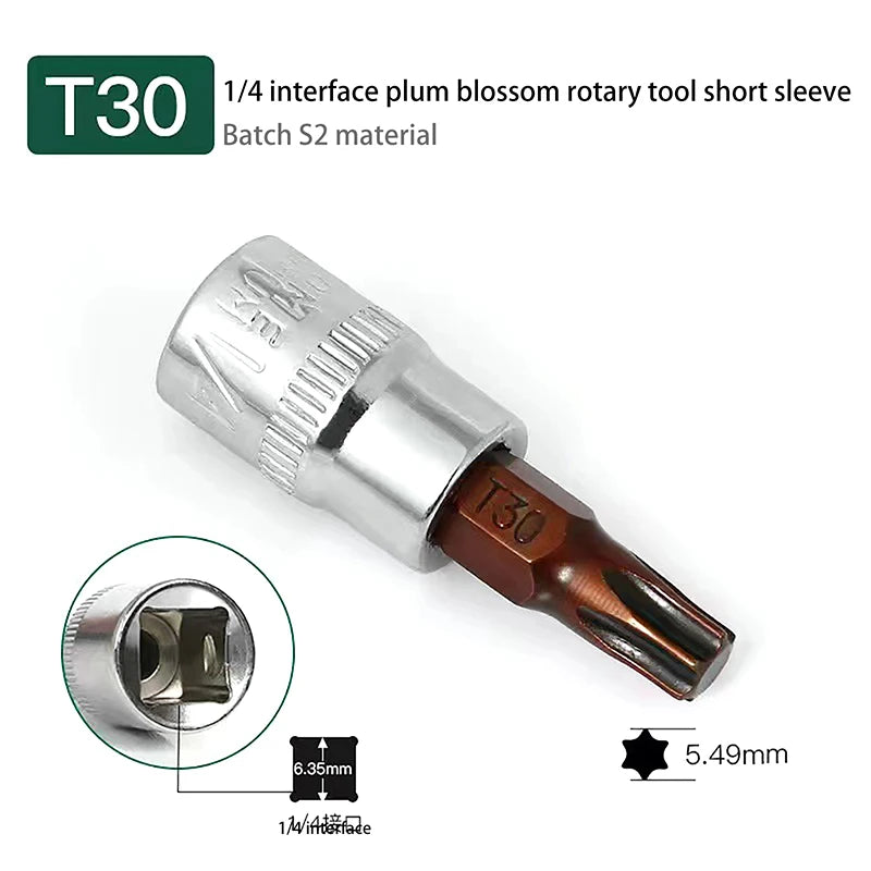 5Pcs Torx Screwdriver Bits 1/4 Inch Drive Socket Head Tools T15 T20 T25 T30 T40 Socket Wrench Adapter Hand Tools Zpaxo