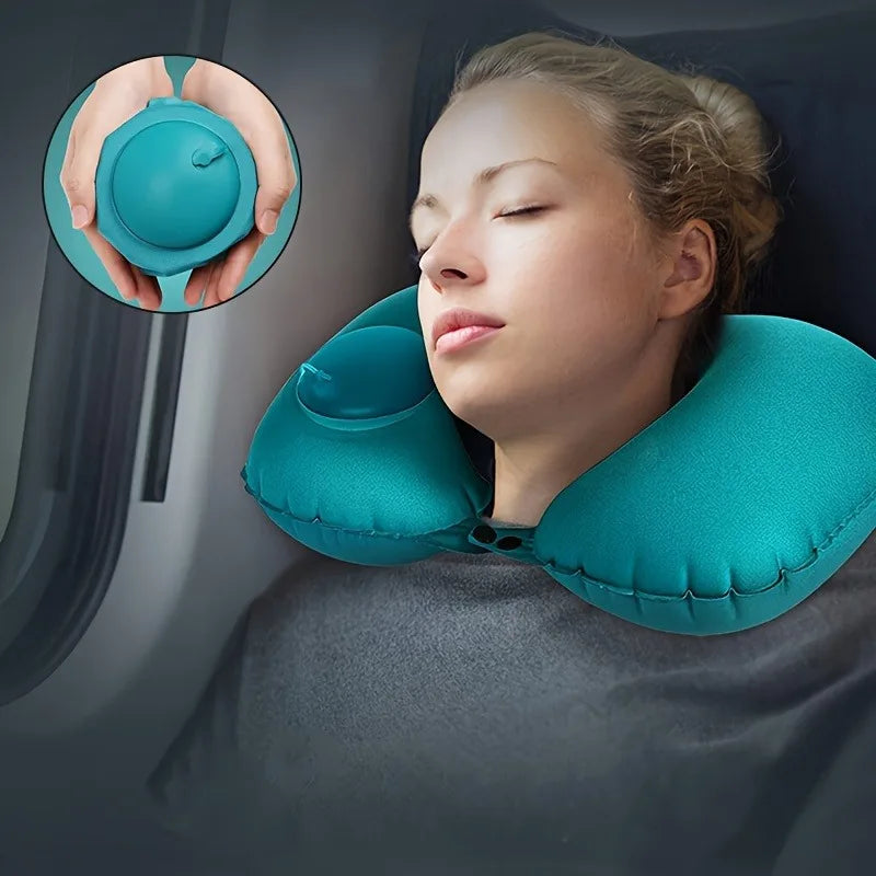 Inflatable U-shaped Neck Pillow Self-inflating Flocking Skin-friendly