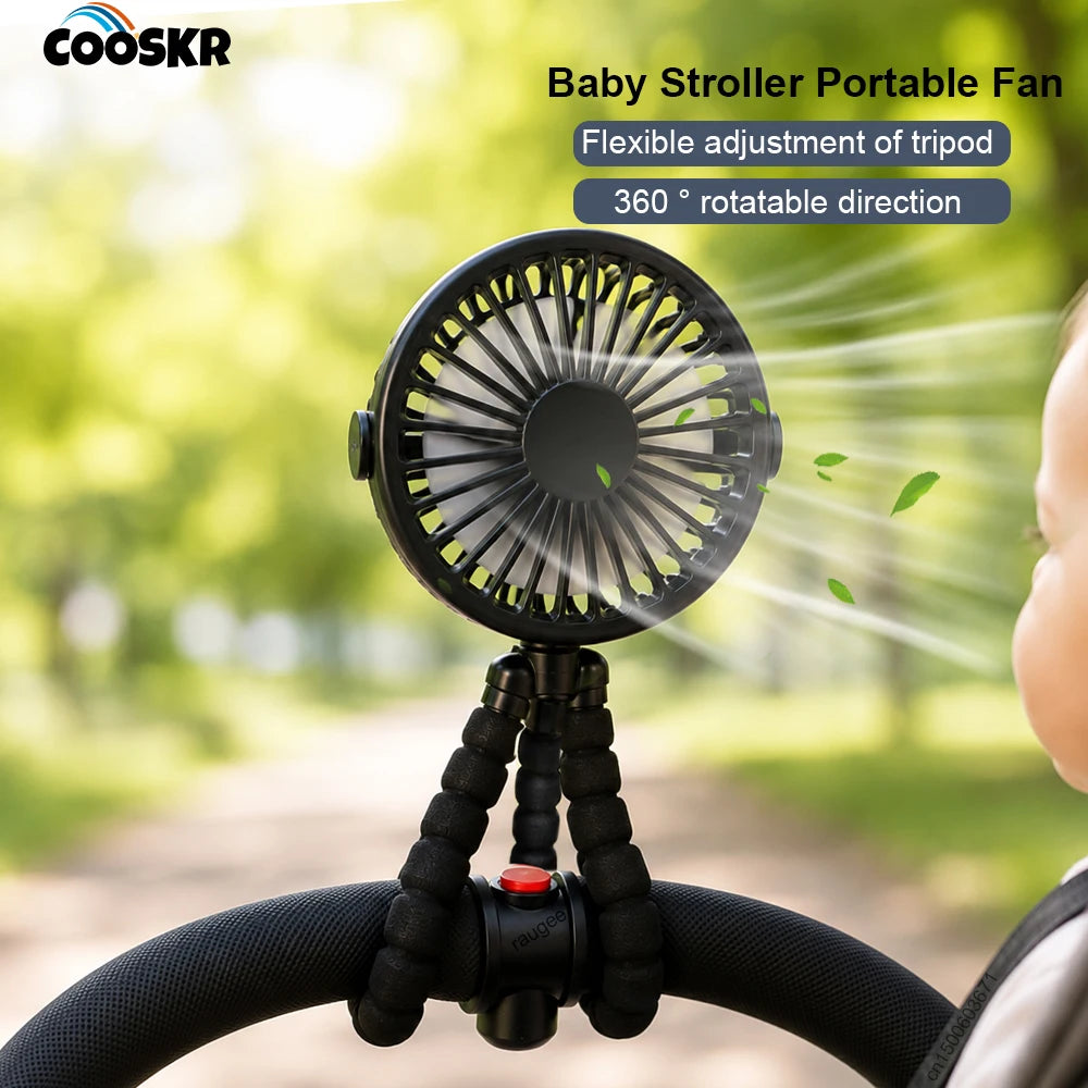 Baby Stroller Fan Portable Handheld 360 Rotate Flexible Adjustable