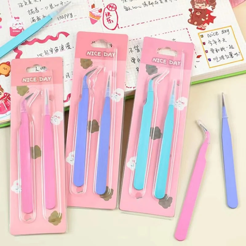 Macaroon Tweezers Metal Clip Straight Curved Head Handmade Sticker Zpaxo
