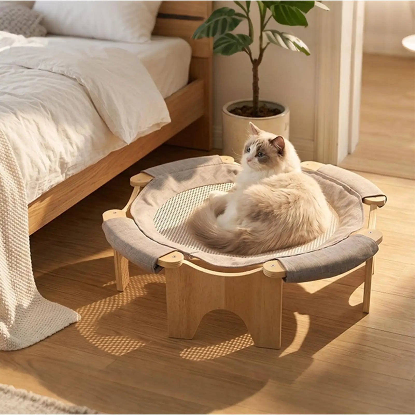 Cat Hammock Bed Wooden Stand Mesh Breathable Summer Indoor Large Beds