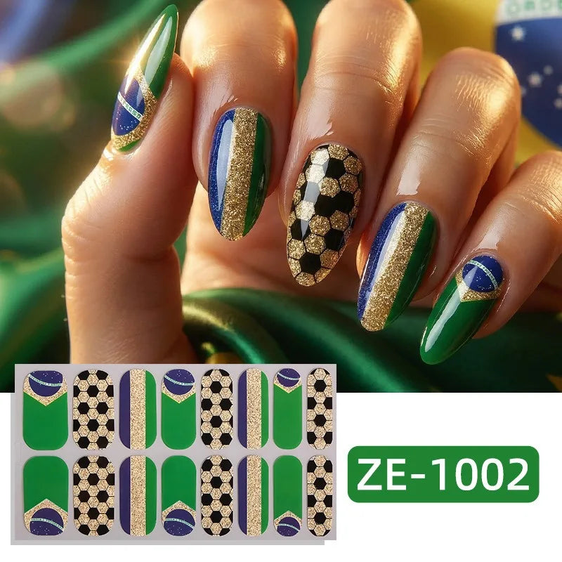 National Flag Theme Nail Stickers Soccer Nation Decals Ball Fans Zpaxo ZE-1002