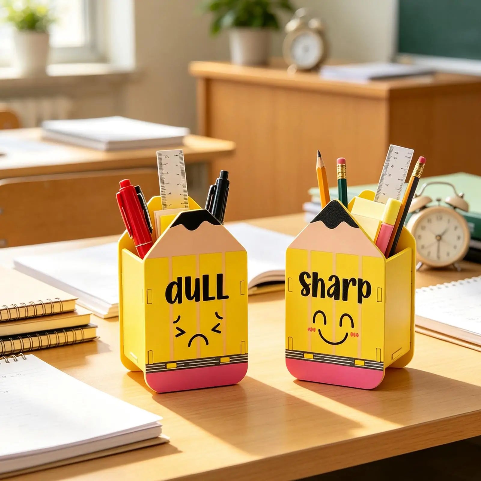 Pencil Dispenser Wooden Cute Desk Organizer Sharp Blunt Holder
