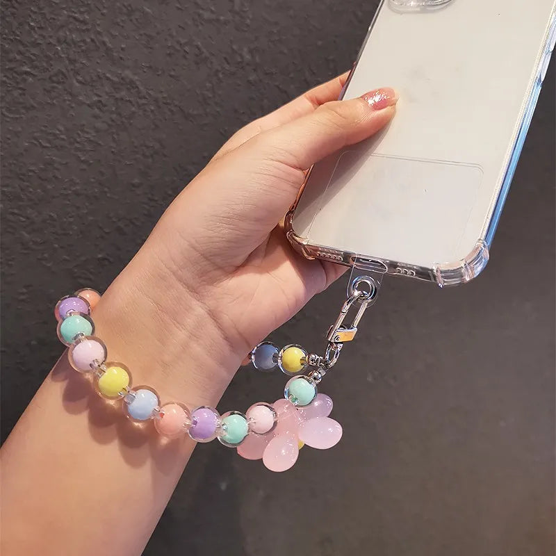 Phone Lanyard Colorful Flower Beaded Pendant Keychain Creative Chain