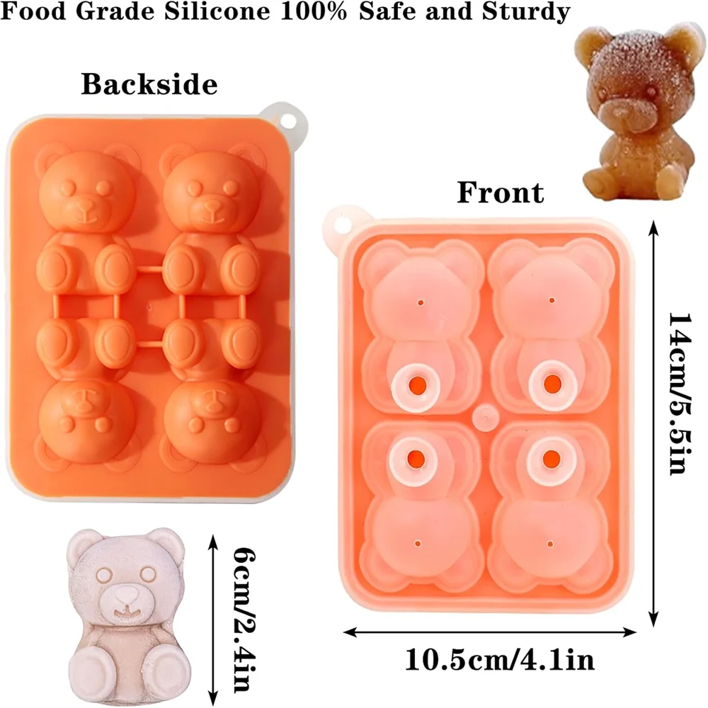 Ice Cube Tray 3D Bear Mold Fun Shapes Silicone Easy Release Flexible Zpaxo