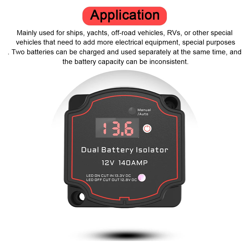 Car Smart Battery Isolator 12V 140A Voltage Sensitive Relay VSR Split