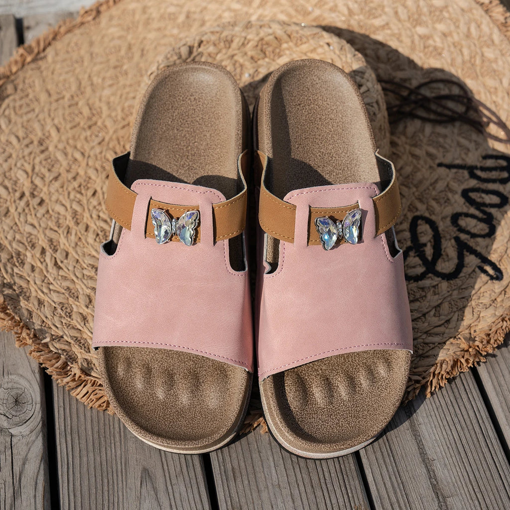 Retro Women's Summer Outdoor Thick Soled Open Toe Slippers Diamond Zpaxo Pink 36