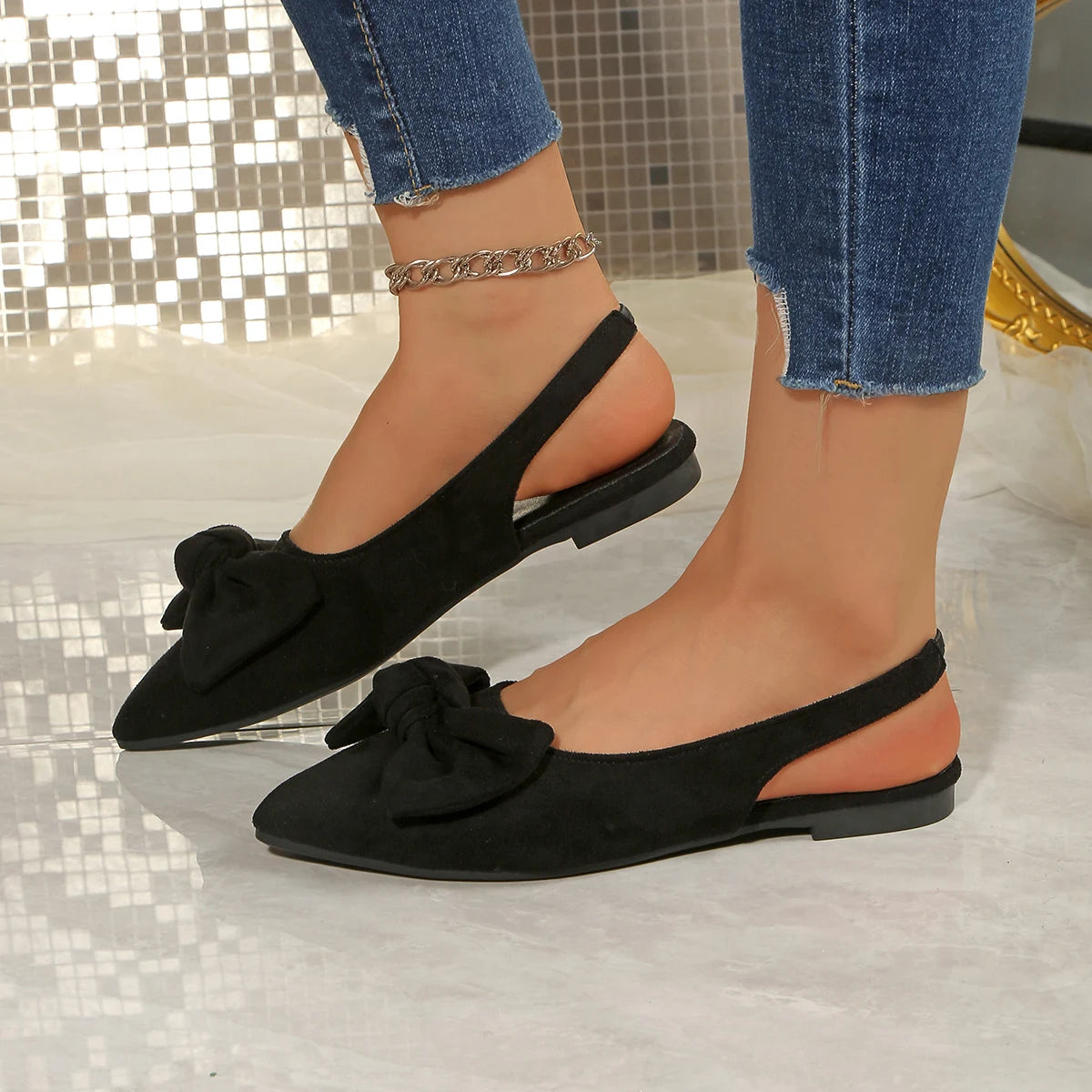Women Shoes 2025 Flats Spring New Butterfly Knot Women Sling Backs Shoes Luxury Sexy Dress Thin Heel Pointed Toe Ladies Sandals Zpaxo
