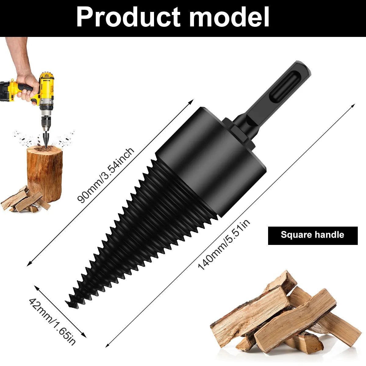 1/2PC Firewood Log Splitter 32/42mm Sturdy High-Carbon Steel Wood Log Splitter Screw Cones Drill Bit with Hex/Round/Square Shank Zpaxo Type B-3