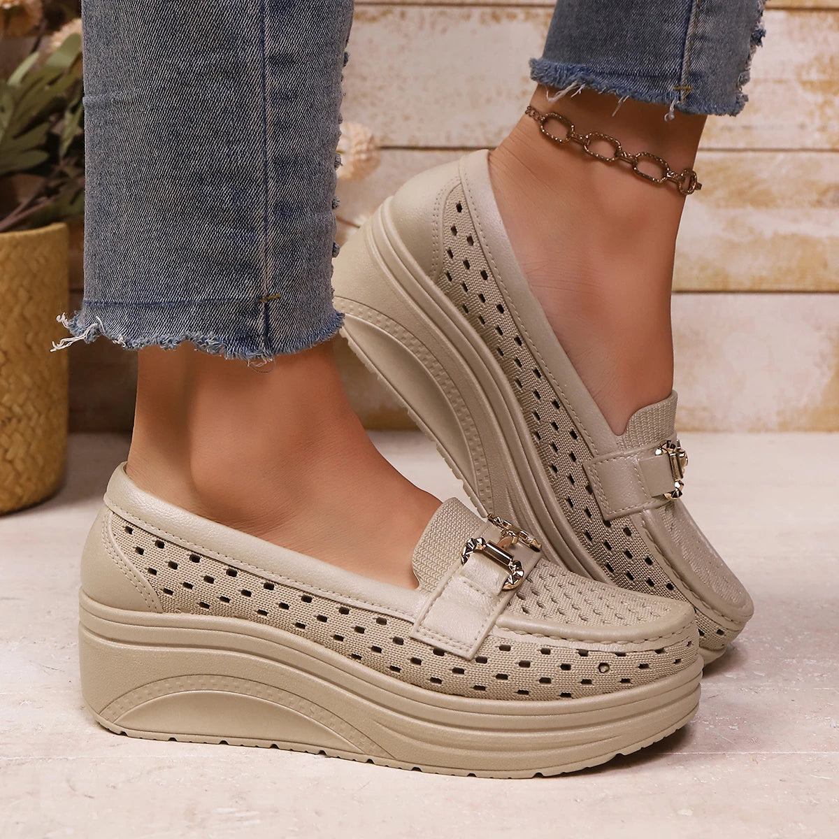 2025 New Women Sandals Fashion Breathable Wedge Shoes Summer Comfortable Sandals Thick-soled Non-slip Sports Shoes for Women Zpaxo