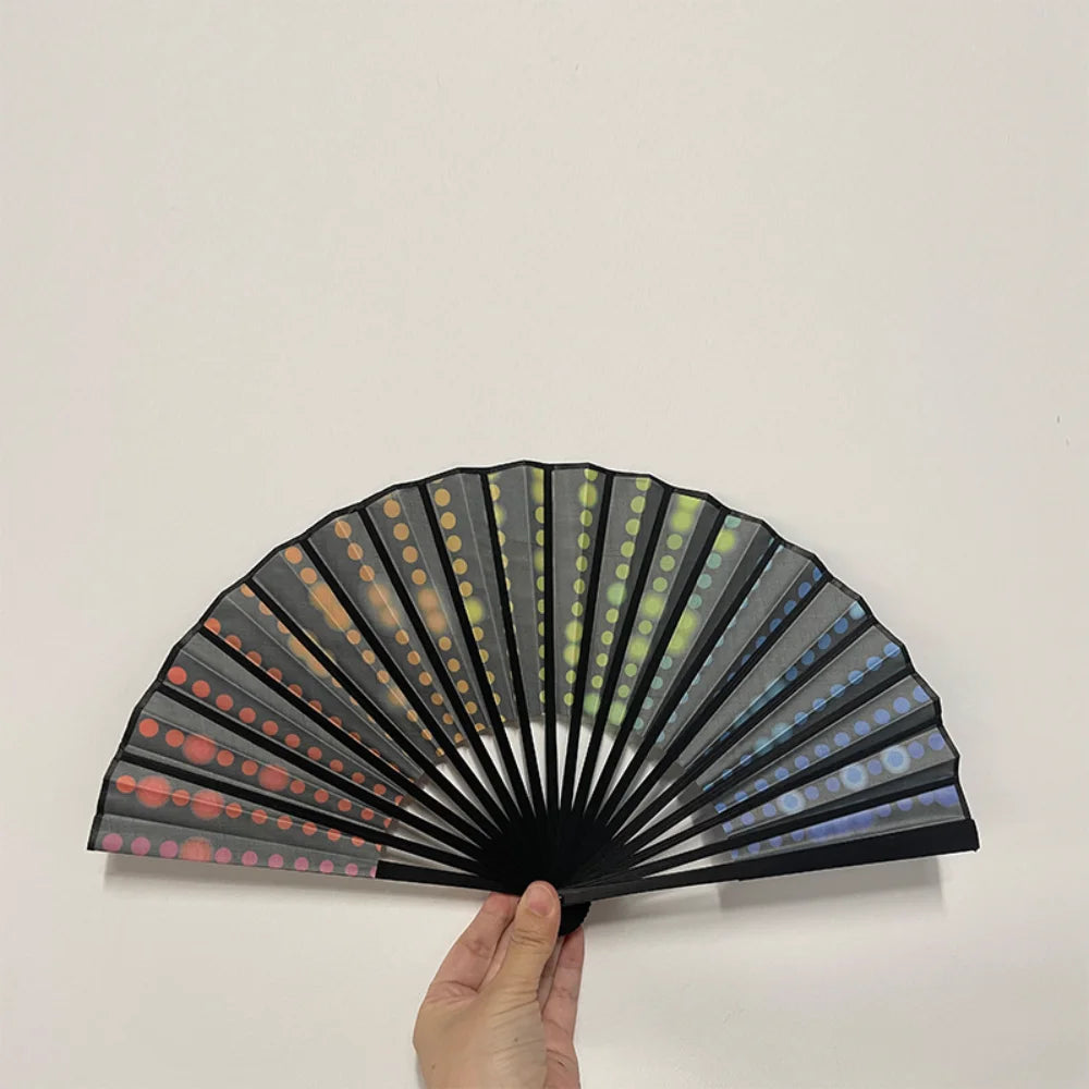 Leopard Print Folding Fan – 23cm Portable Satin Cloth, Black Frame Decorative Folding Fan Zpaxo