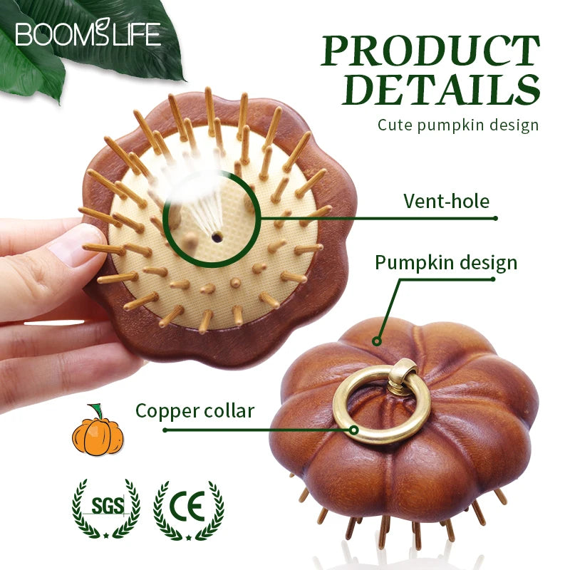 Pumpkin Design Detangling Hairbrush Sandalwood Mini Hair Brush Women Portable Pocket Head Scalp Massage Brush Wide Tooth Comb Zpaxo