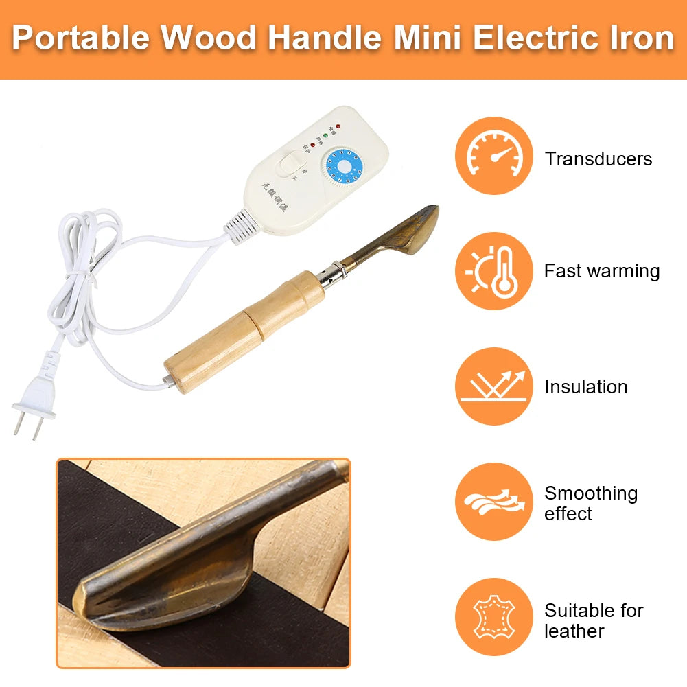 Household Electric Iron Wood Handle Leather Clothing Shoes Bag