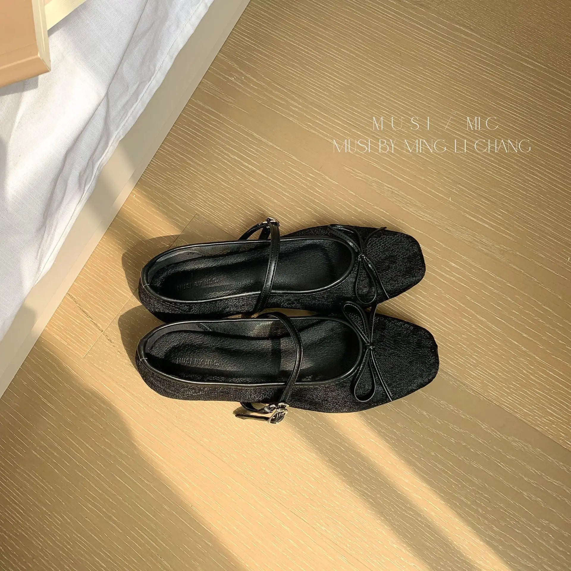 Flat Shoes for Women 2025 Casual Mesh Bow Lace New Breathable Hollow Shallow Mouth Flat Sole Shoes Mary Jane Shoes Ladies Zpaxo Black 36