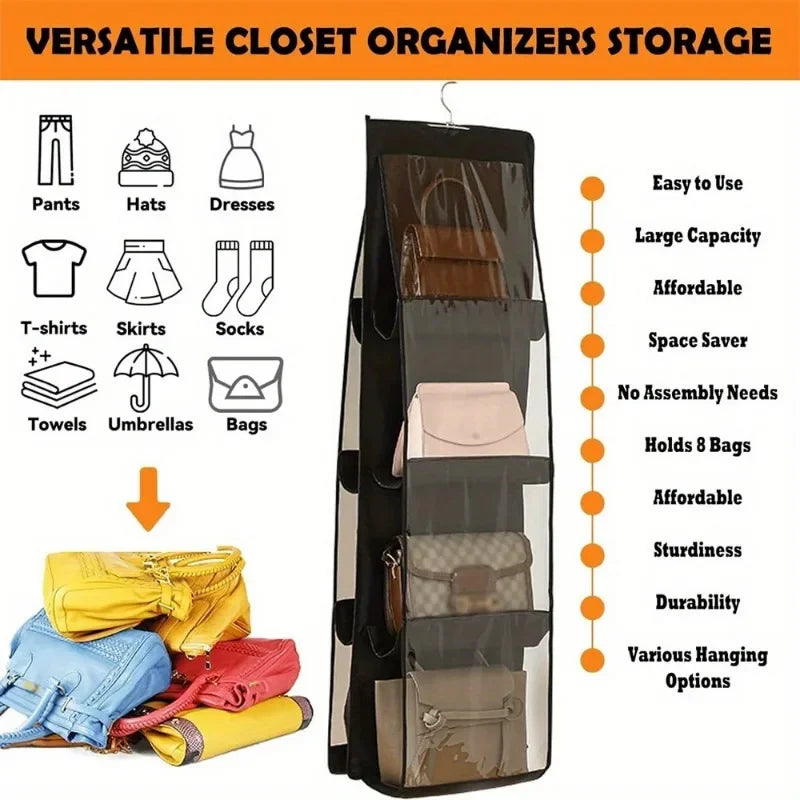 8 Pockets Fabric Handbag Organizer Storage Rack Non-Waterproof Closure Space-Efficient Multipurpose Closet Purse Hanger Zpaxo