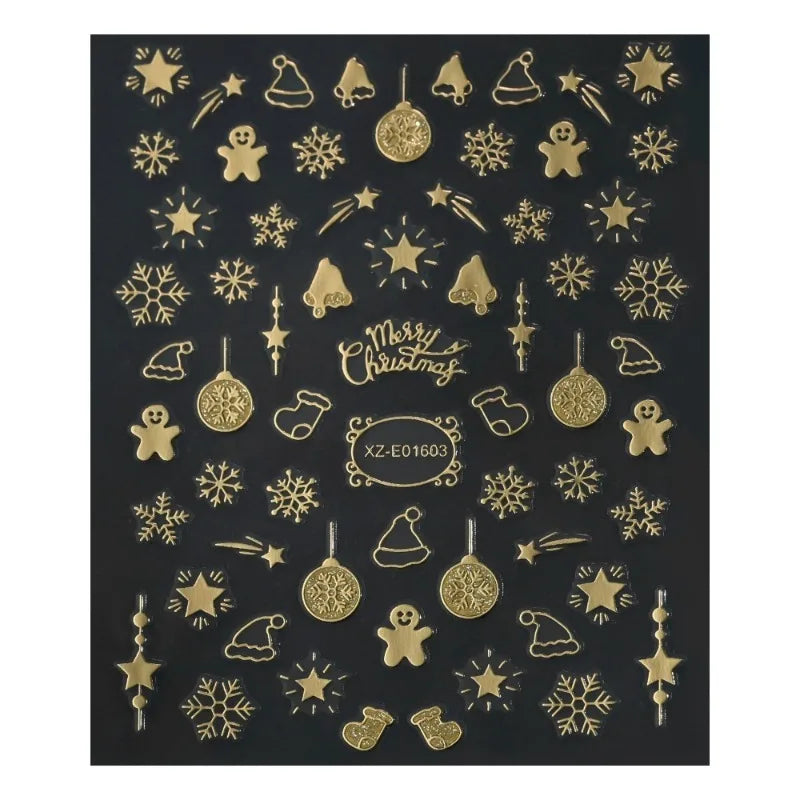 1 Gold Stamping Christmas Nail Stickers 3D Sparkling Snowman Zpaxo 03