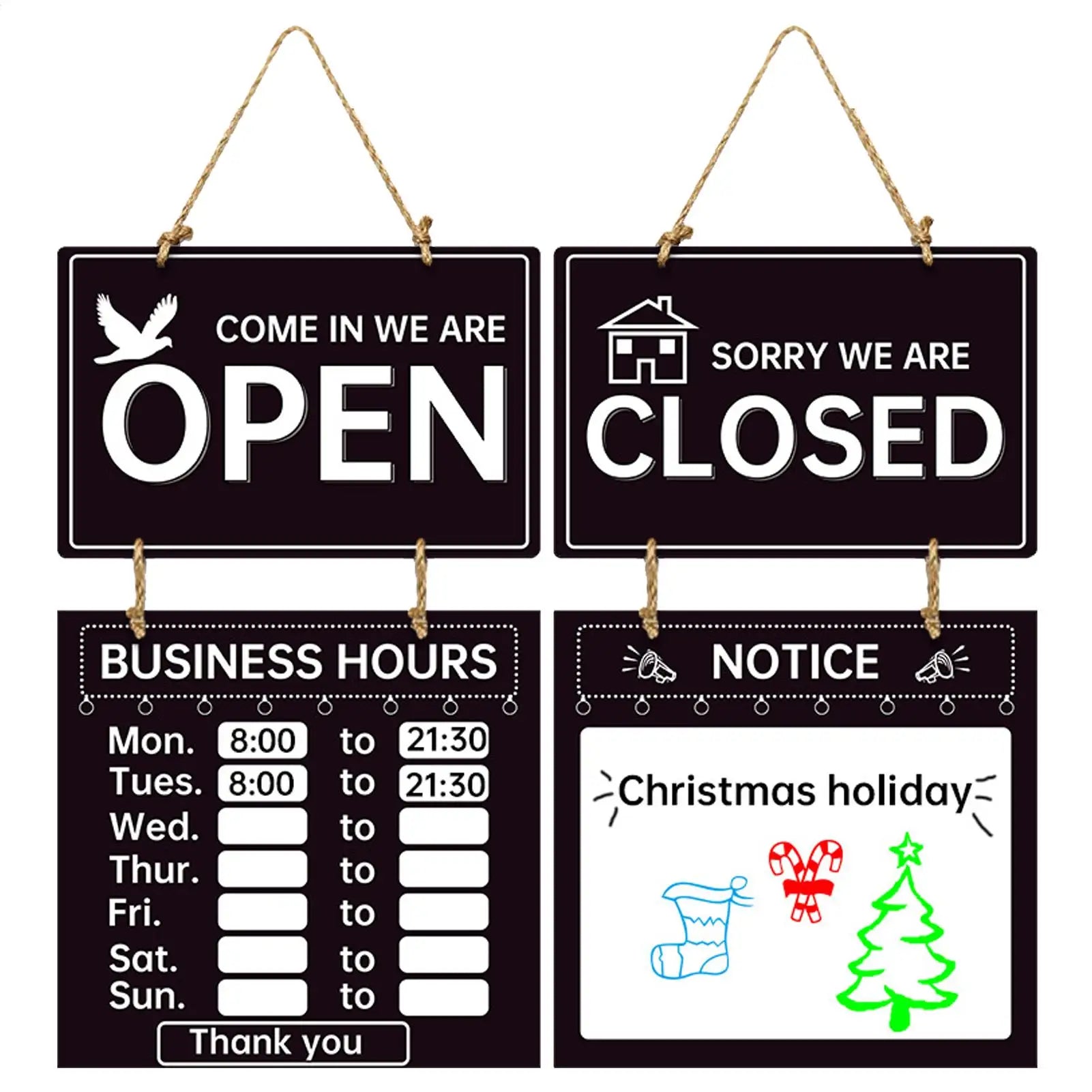 Double Sided Store Hours Sign Open Closed Decorative Welcome Boards