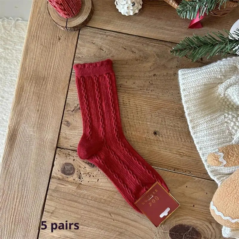 5 Pairs Christmas Socks Women Cute Santa Claus Autumn Winter Elk Zpaxo One Size A