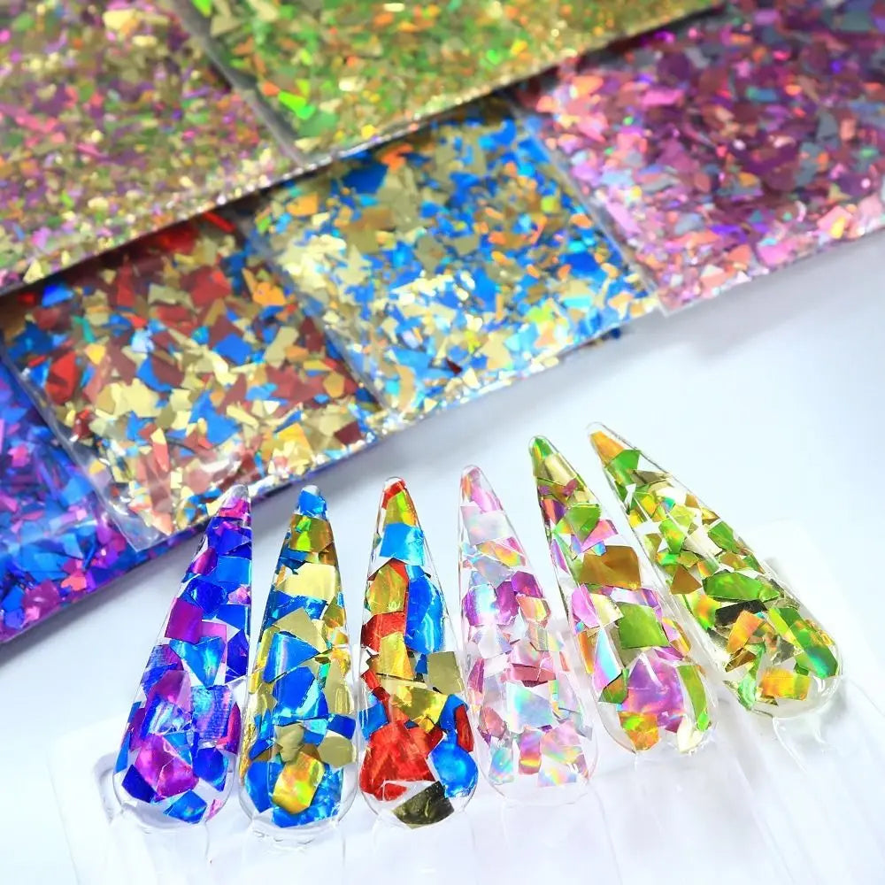 Iridescent Nail Art Sequins Irregular Shape Shiny Fragment Zpaxo