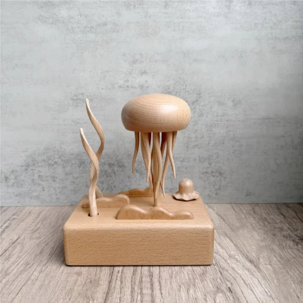 Mechanical Wooden Jellyfish Desktop Ornament | Stress Relief Decor Kinetic Wood Sculpture Zpaxo