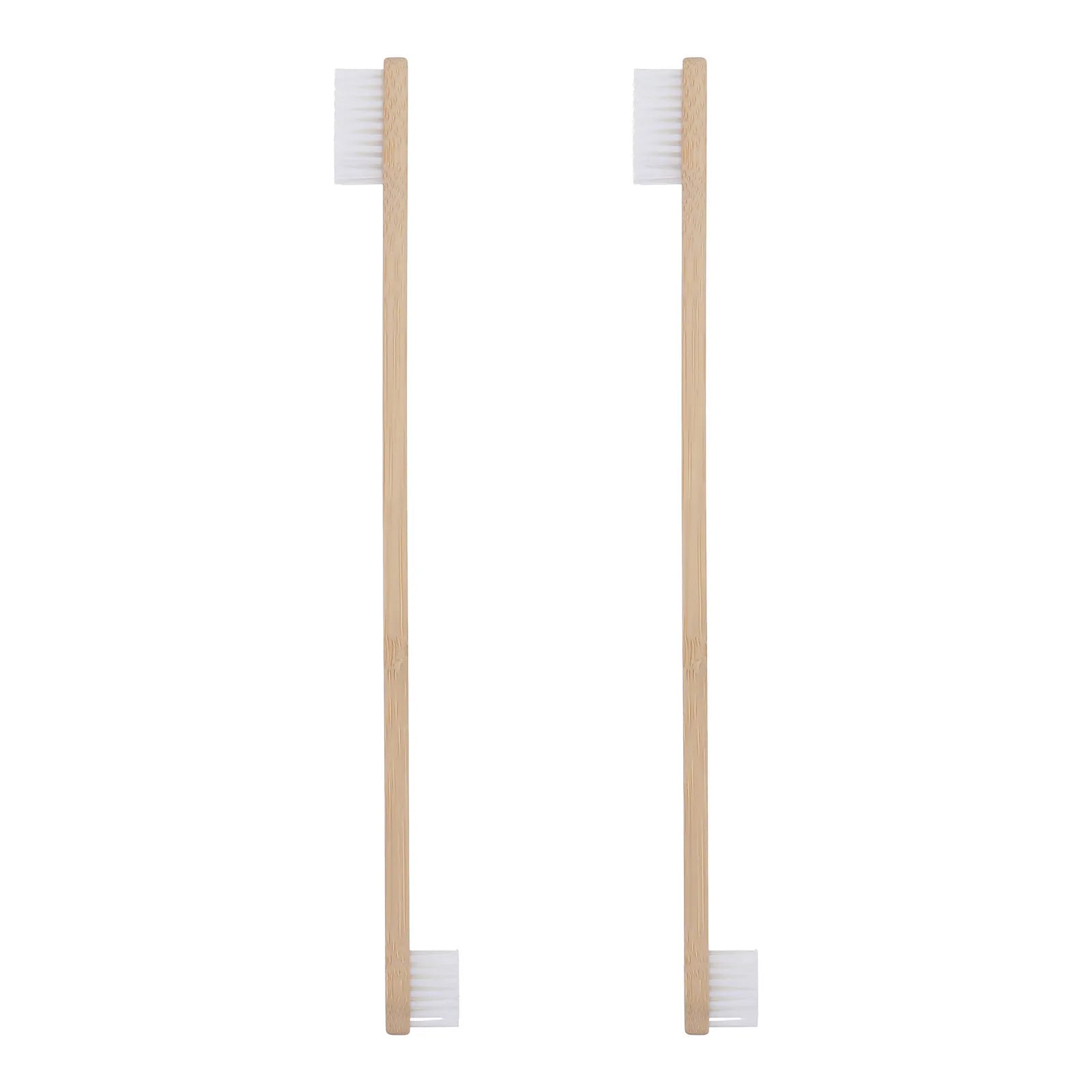 2Pcs Pet Toothbrush Double-Head Bamboo Handle Non-Slip Comfortable Dog Cat Oral Cleaning Tool Prevent Plaque Tartar Gingivitis
