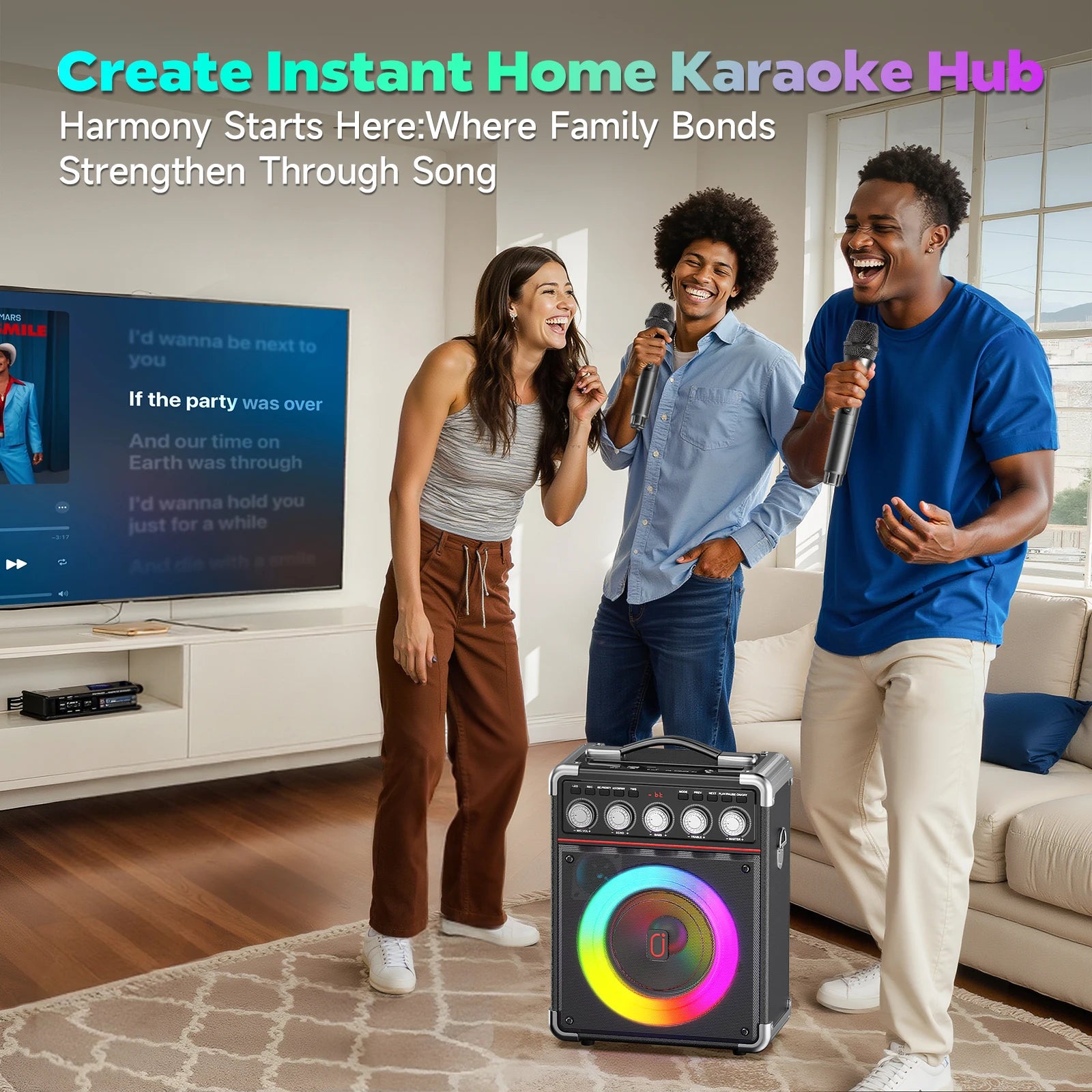 TX05 Karaoke Machine 2 Wireless Microphones Portable System Speaker
