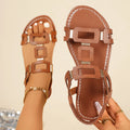 Women Sandals Flat Casual Beach Shoes Fashion Round Toe Leather Zpaxo Brown 41
