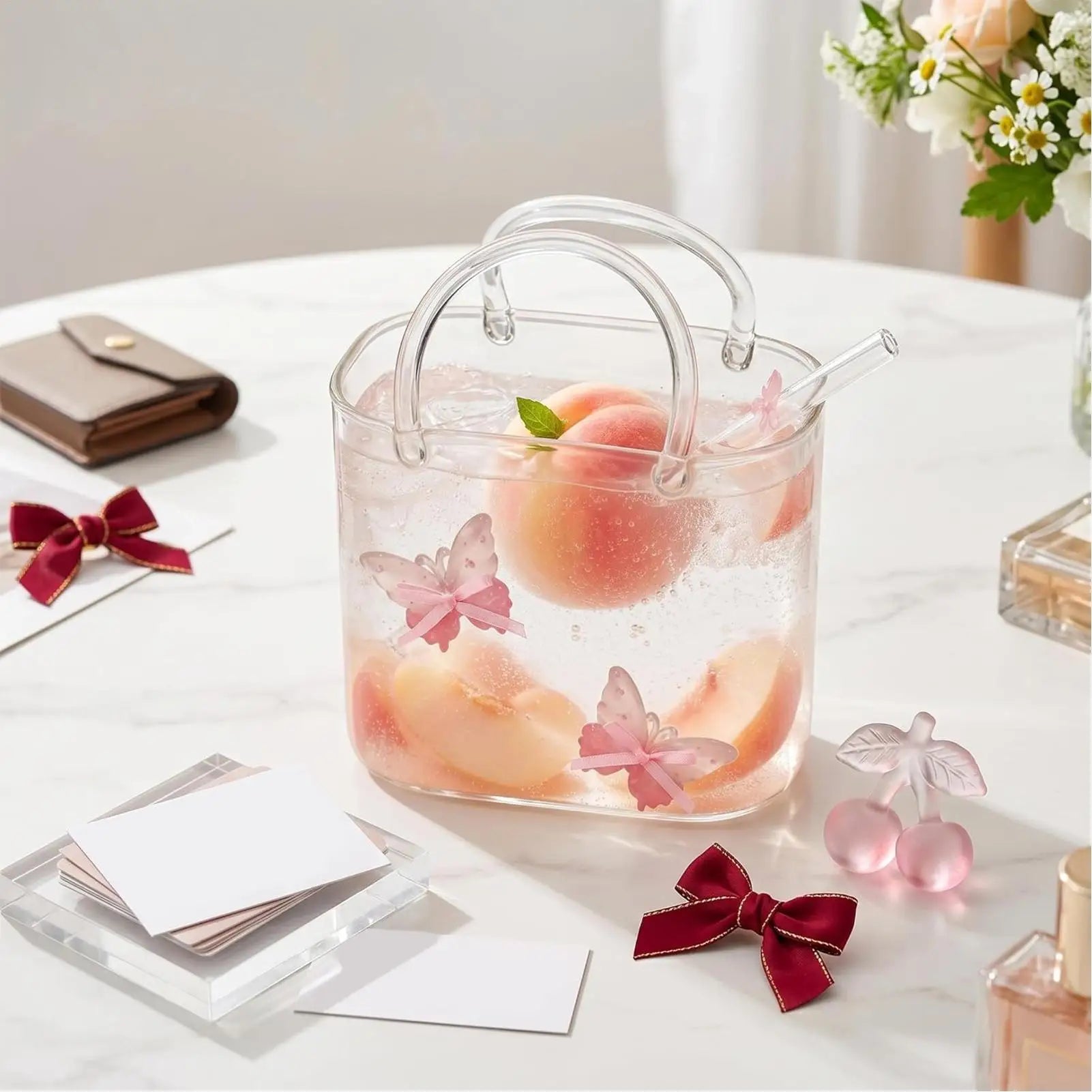 Purse Drinking Glass Straw Clear Vase Cocktail Wine Glasses Iced