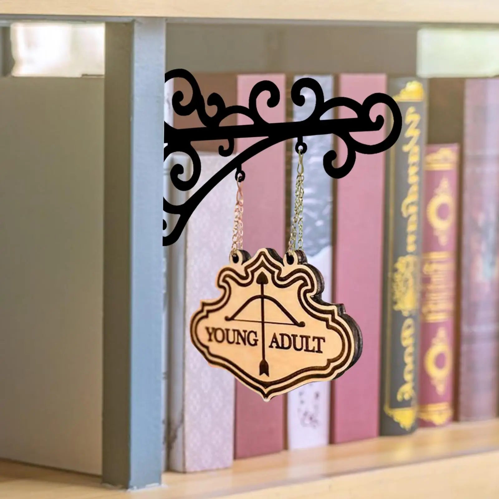 Book Nook Sign Genre Signs Brackets Bookshelf Easy Installation