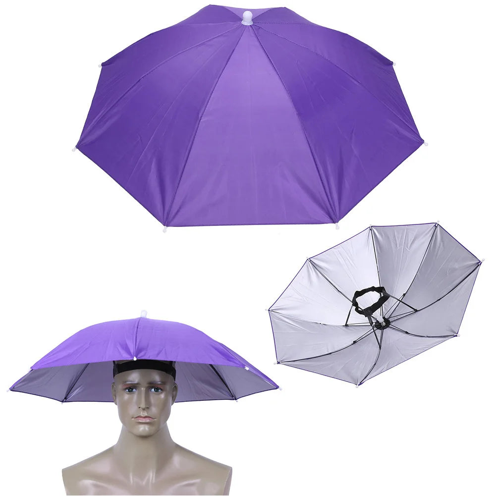 Headworn Umbrella with Elastic Band Anti-Rain Headwear Brolly Cap Waterproof Sunscreen Hat Umbrella Universal for Camping Hiking Zpaxo