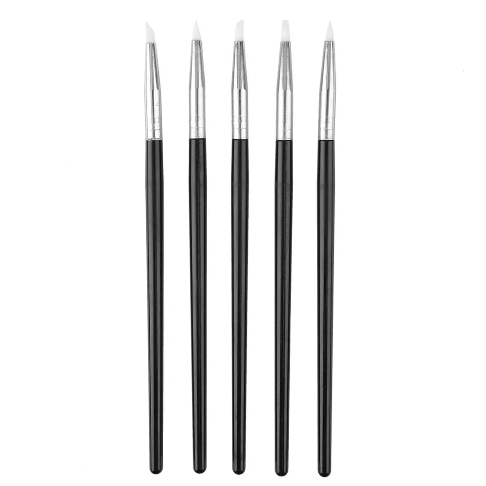 5PCS Ultra Soft Silicone Nail Silicone Pen Black Pole 6.7in Nail Art Sculpture Tool Hollow Carving Nail Detail Brush Zpaxo Silicone Brush
