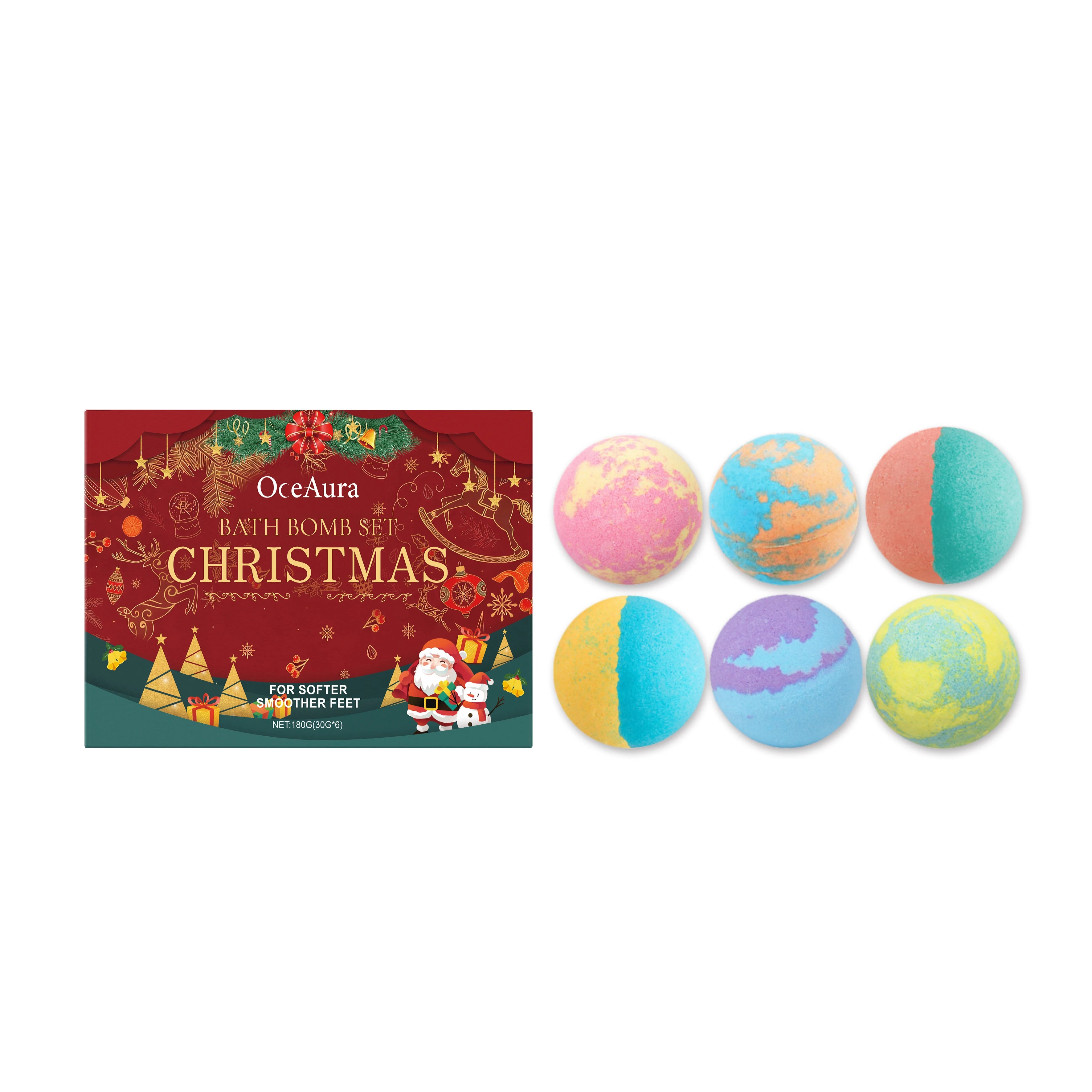 Christmas Colored Fizzy Long-Lasting Scent Bath Bomb Gift Set Gentle Cleansing and Exfoliating Handmade Moisturize Bath Bomb Zpaxo 6pcs boxed