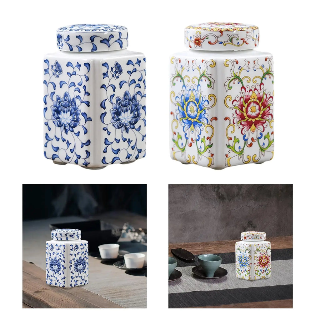 Chinese Porcelain Ginger Jar – Ceramic Temple Vase with Lid Decorative Ceramic Jar Zpaxo
