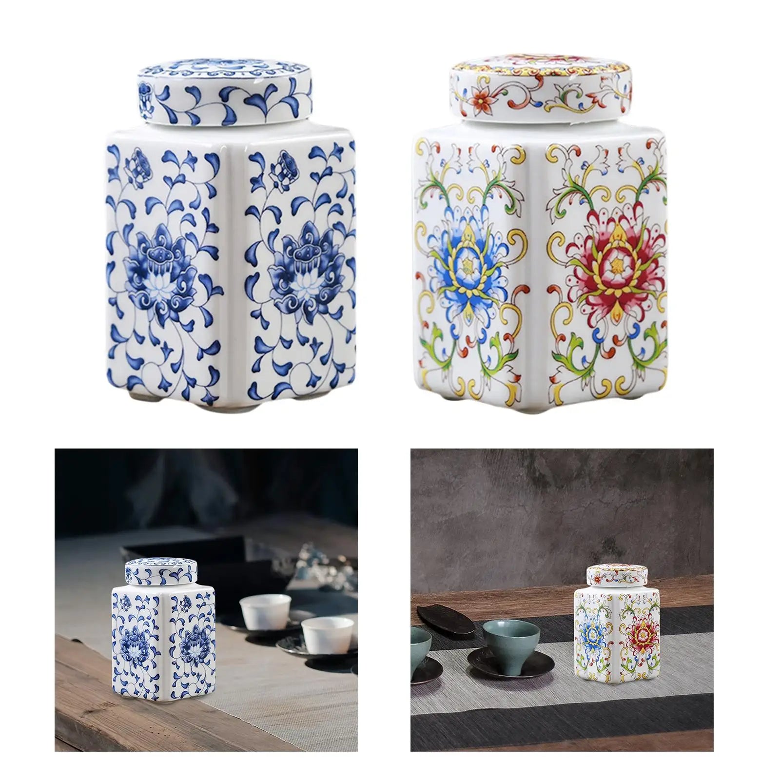 Chinese Porcelain Ginger Jar – Ceramic Temple Vase with Lid Decorative Ceramic Jar Zpaxo