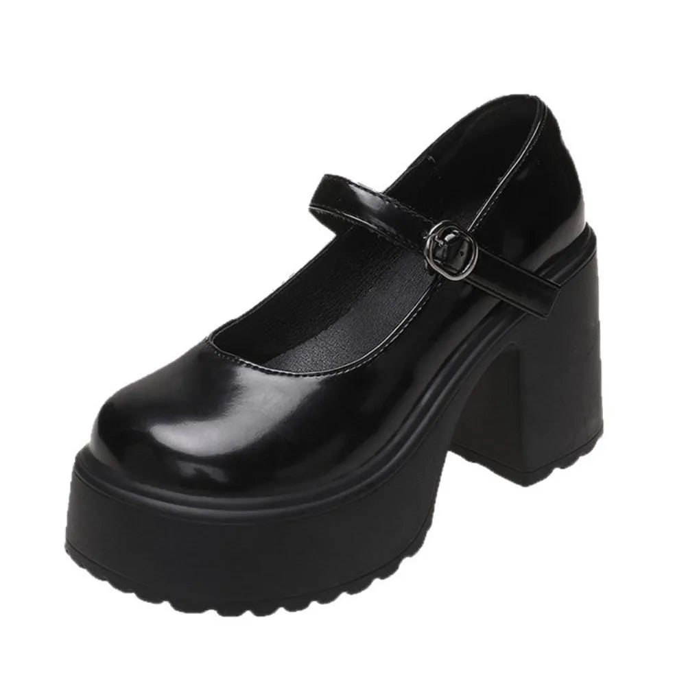 Black Heels Mary Jane Shoes Women 2026 Goth Chunky Platform Pumps