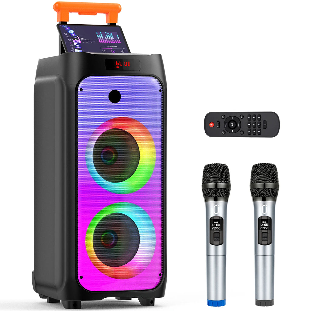 T8 Karaoke System 2 Wireless Microphones Large Bluetooth Speaker Zpaxo black