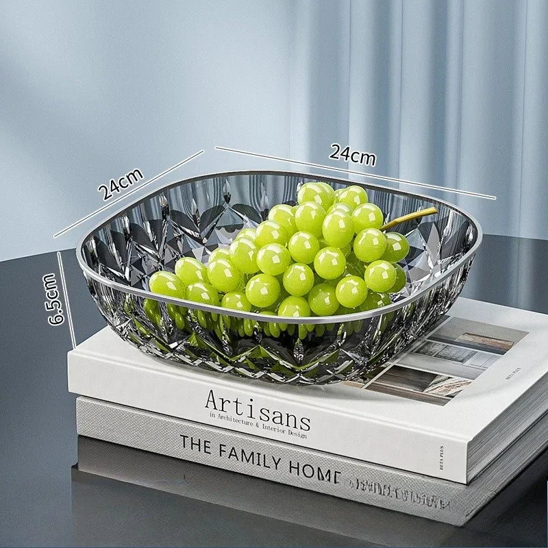 Hot Household Fruit Bowl Salad Dessert Biscuit Plate Plastic Square Transparent Tray Golden Edge Snack Plates Tableware Zpaxo Silver Grey