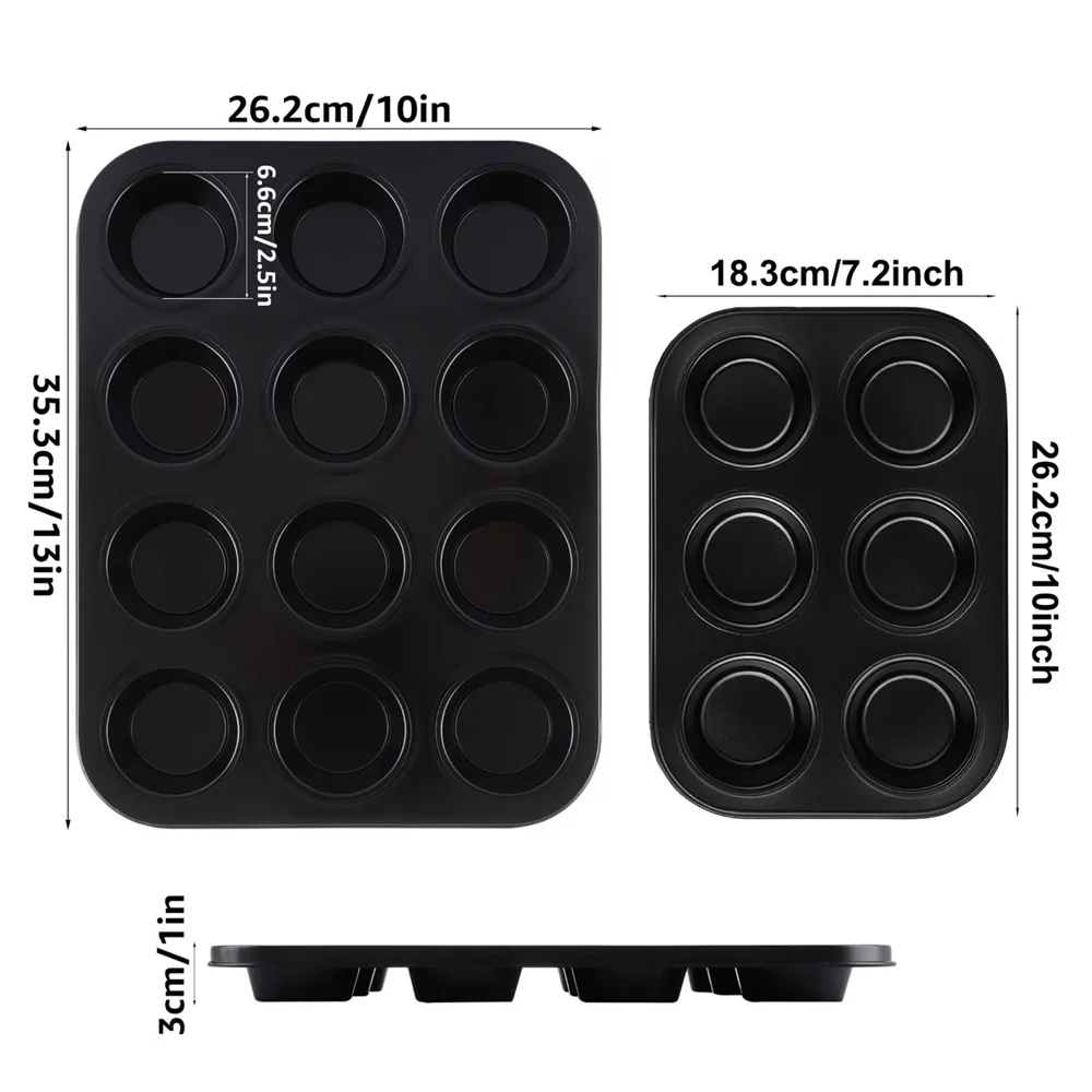 4 6 12-Cavity Black Carbon Steel Non-stick Muffin Pan Baking Pans Zpaxo