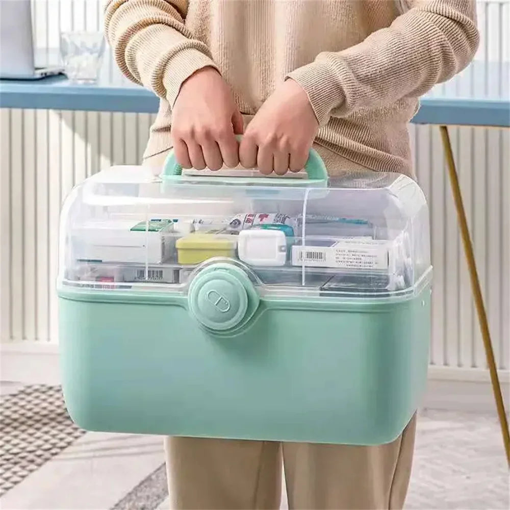 Large Capacity Family Medicine Organizer Box Portable First Aid