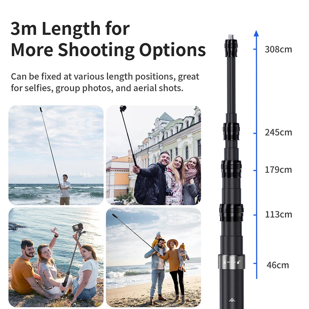 Invisible Selfie Stick Carbon Fiber Extension Pole for Insta360 X5/X4/X3 for DJI OSMO for GoPro Hero Zpaxo