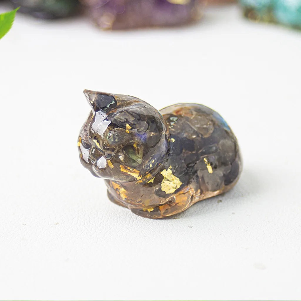 Crystal Chip Epoxy Lying Cat Figurine | Desktop Décor Gift Cat Figurine Zpaxo color 18