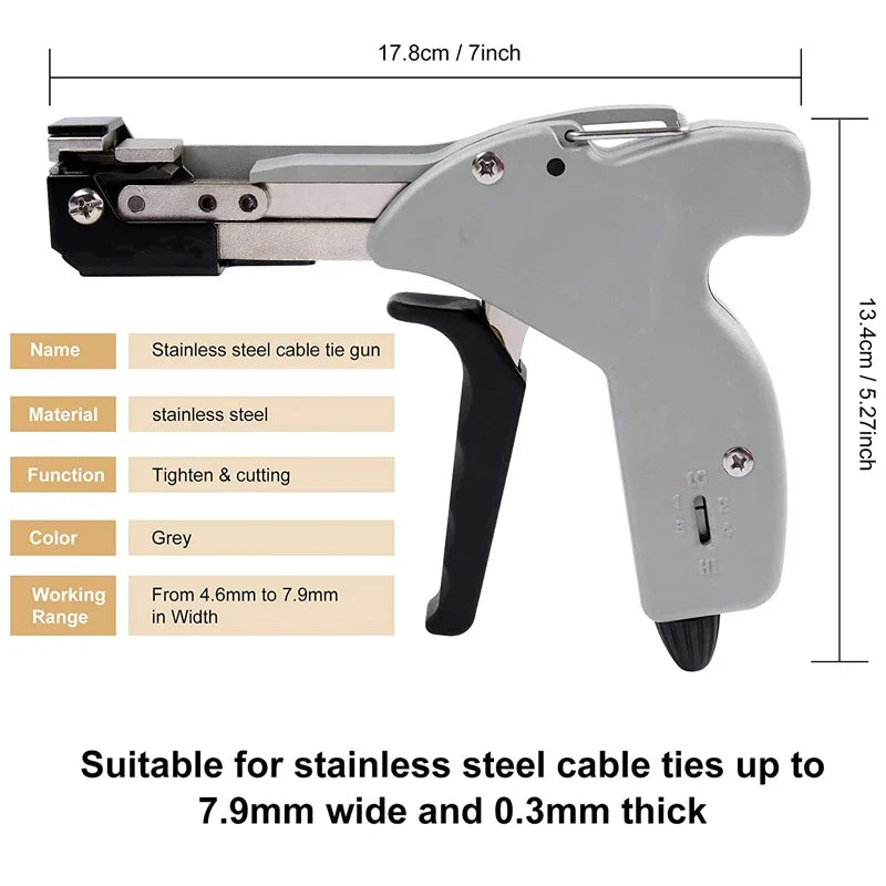 Stainless Steel Cable Tie Gun Adjustable Tension Fastening Tool