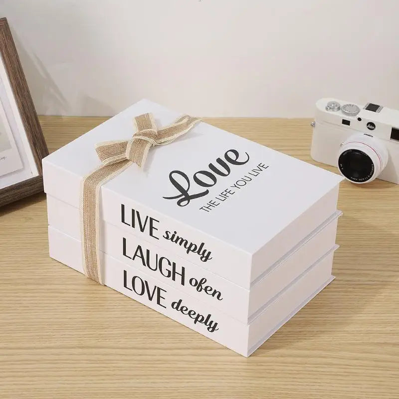M3 Decorative Faux Book Storage Boxes Inspirational Quote Prints Bow