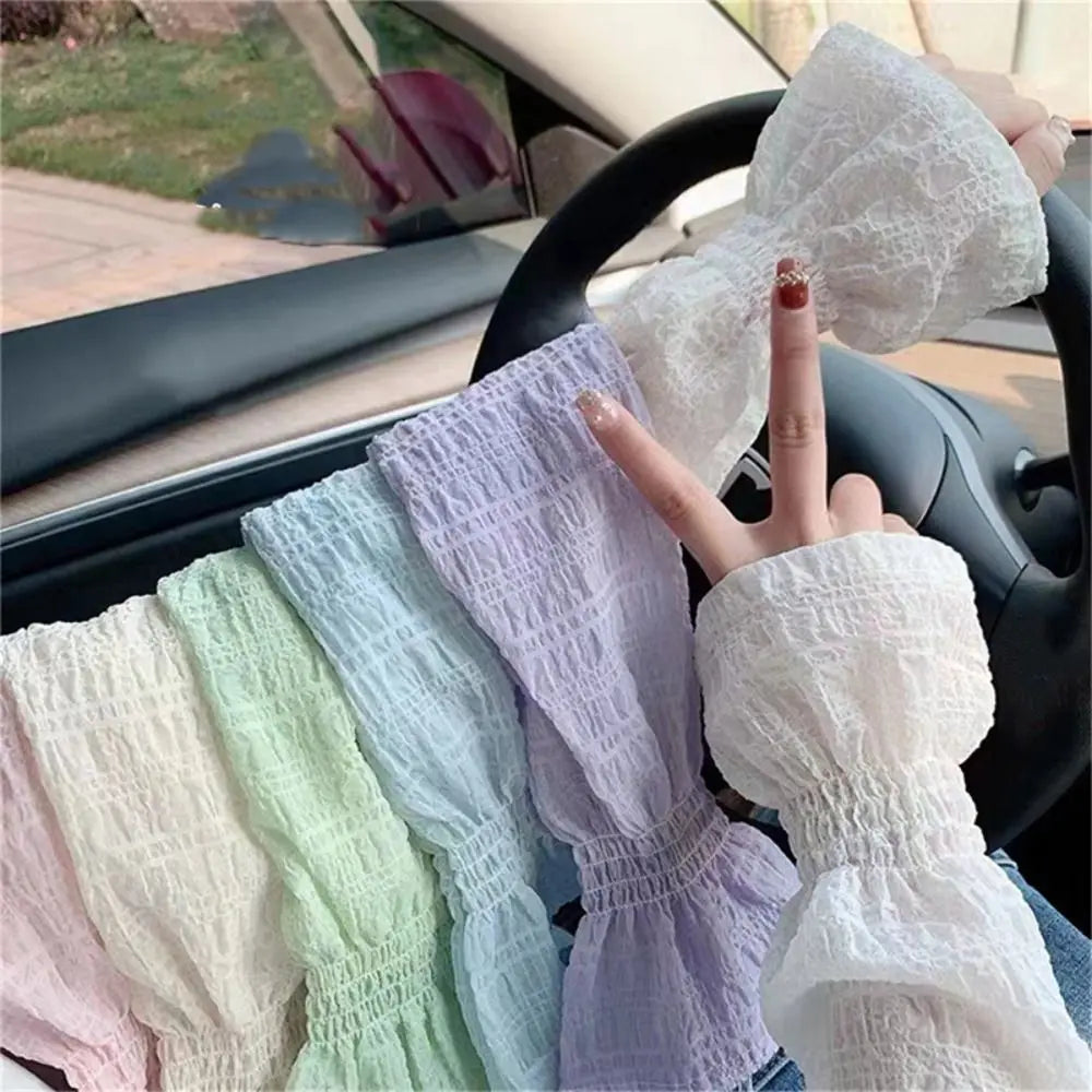 Summer Outdoor Lace Mesh Sun Protection Sleeves Solid Color Anti-UV Arm Sleeve Breathable Loose Fit Fingerless Gloves Cycling Zpaxo