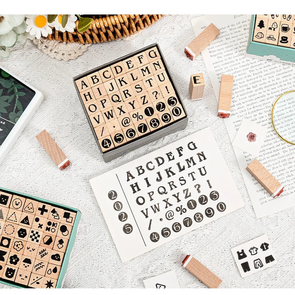 42-Piece Beech Wood Stamp Set – Letters, Numbers & Symbols Craft Stamp Set Zpaxo