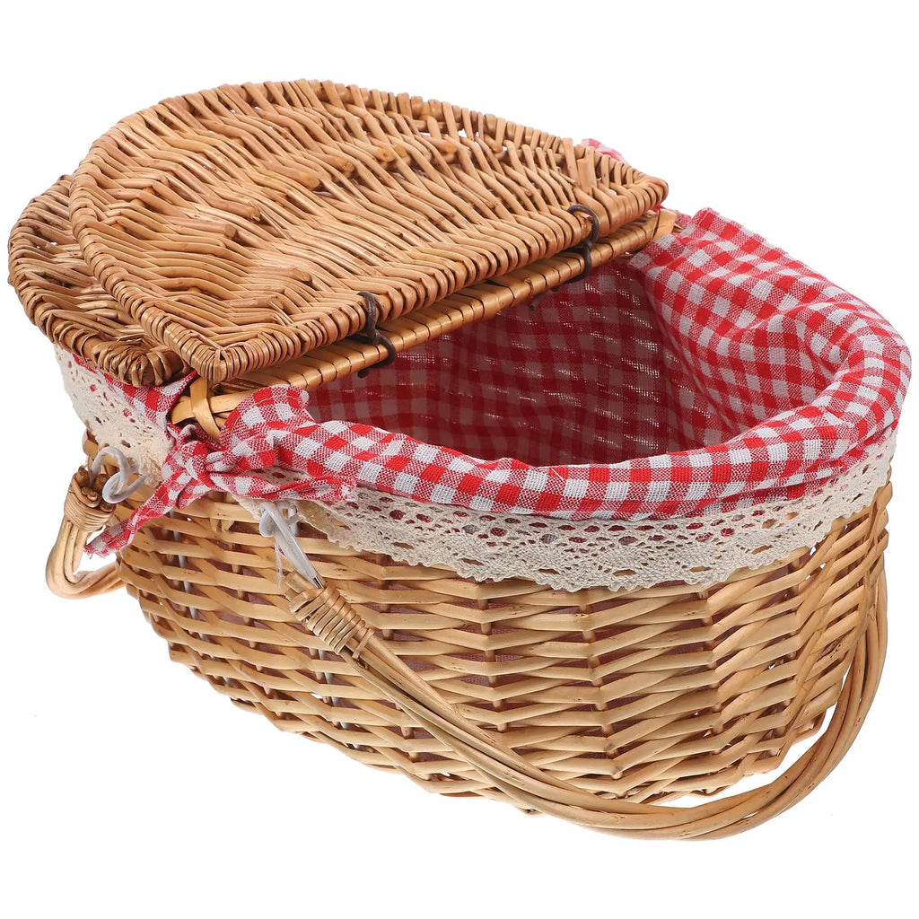 African Market Basket Handles Lid Wicker Woven Rustic Storage Bread