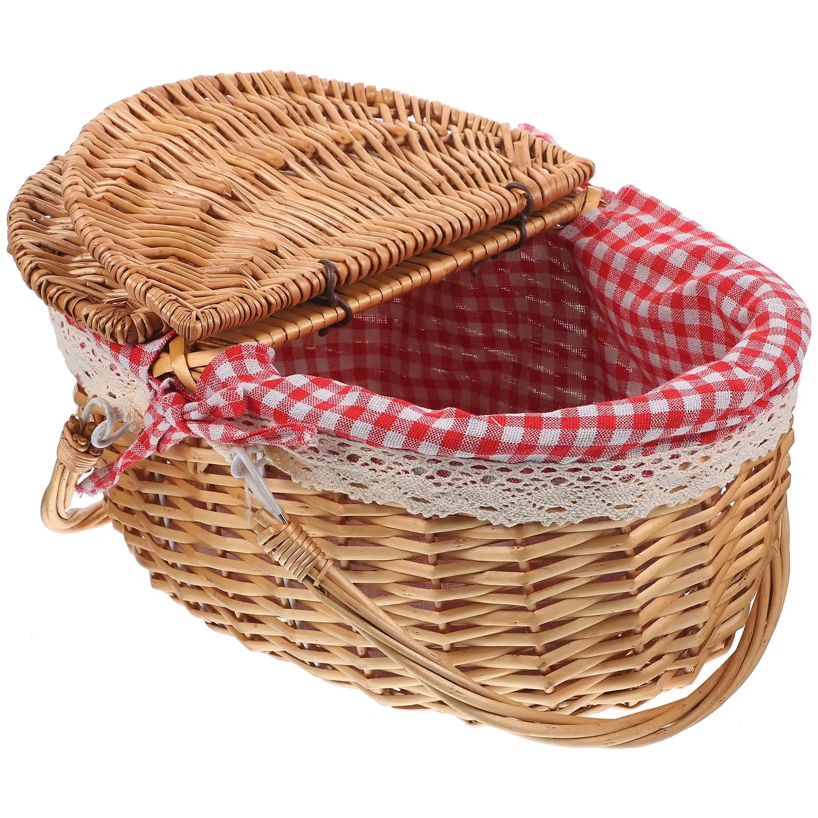 African Market Basket Handles Lid Wicker Woven Rustic Storage Bread
