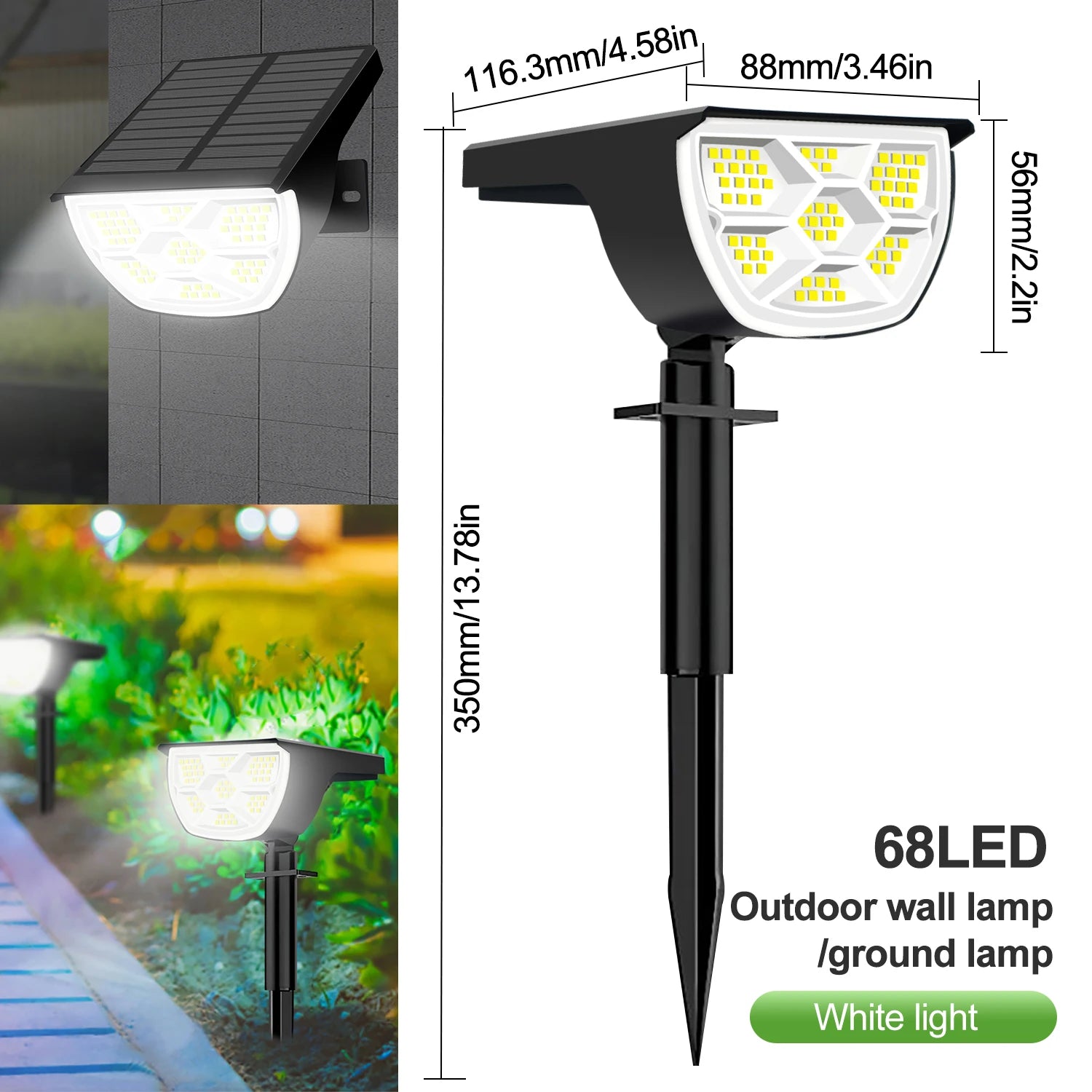 1/2/4PCS Solar Spot Light 68/72 LED Outdoor Garden Solar Landscape Spotlights Waterproof 3 Modes Wall Light Door Backyard Garage Zpaxo 68 LED White 4pcs