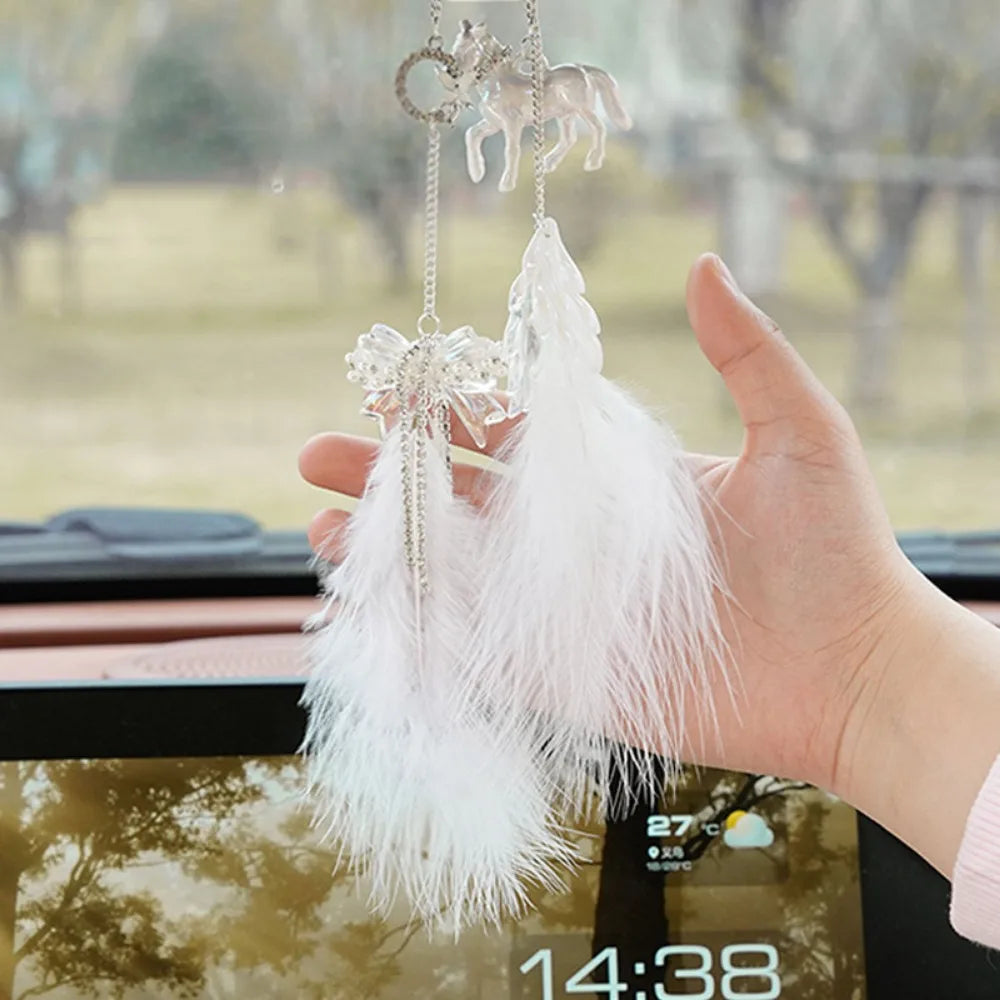 Soft Double Bow Feather Car Pendant Elegant Pony Feathers Pendants Zpaxo