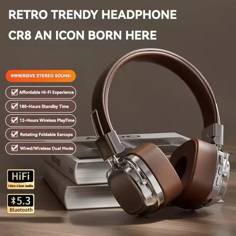2025 New 5.3 Foldable Wireless Bluetooth Headsets Headset Gamer Choice Retro Over Ear Headphones DJ Stereo Sounds Bluetooth Zpaxo